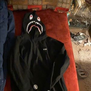 Bape shark emblem pull over hoodie